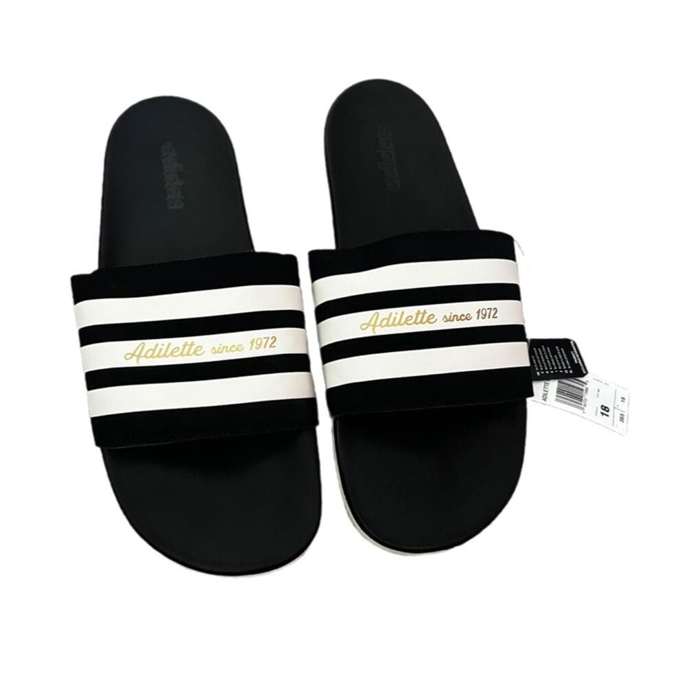 Adidas adilette comfort slides Black NWT SIZE 18 Lounge Sporty Casual Pool Beach